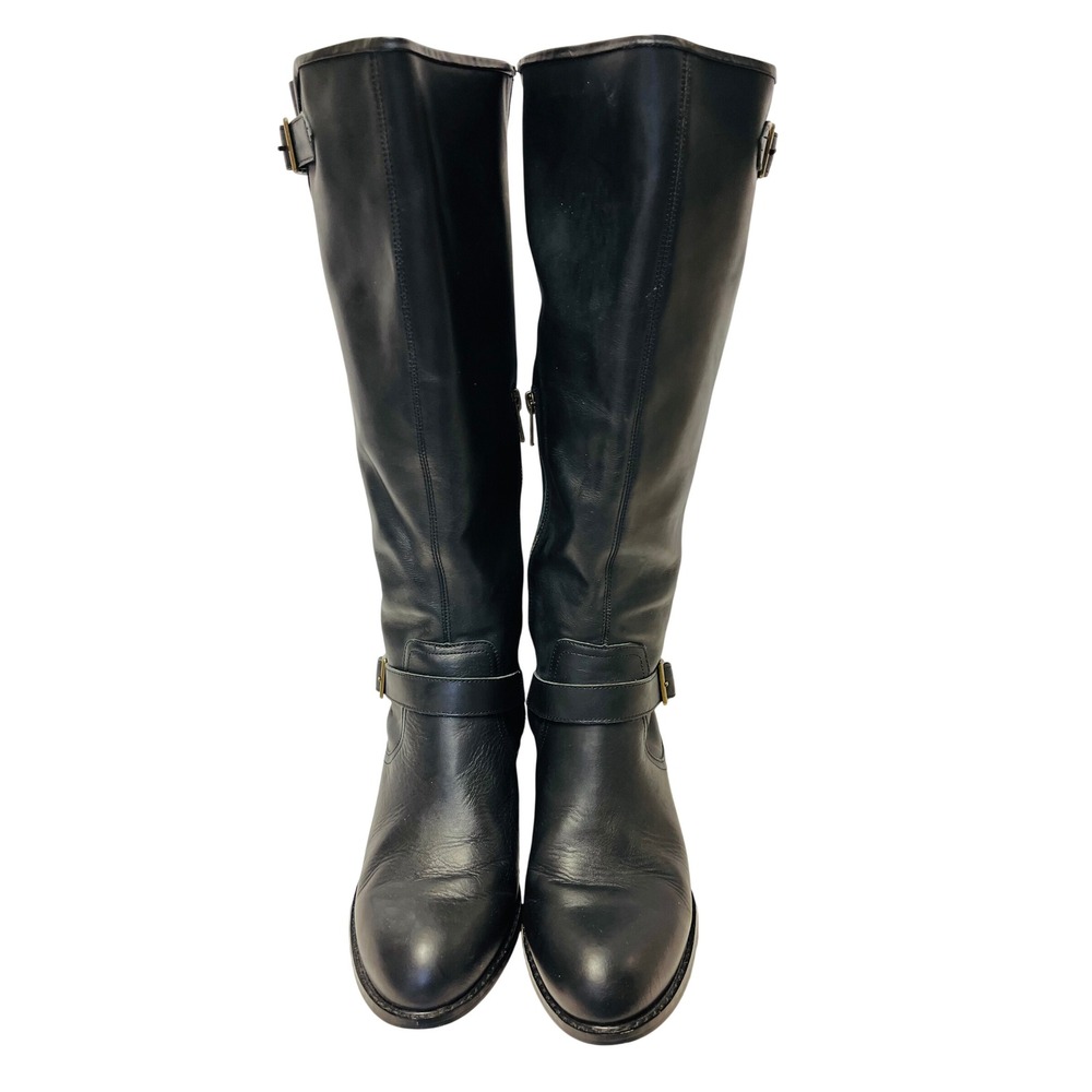 Anthropologie Tall 10M Black Leather Riding Boots Equestrian Moto Dark Academia